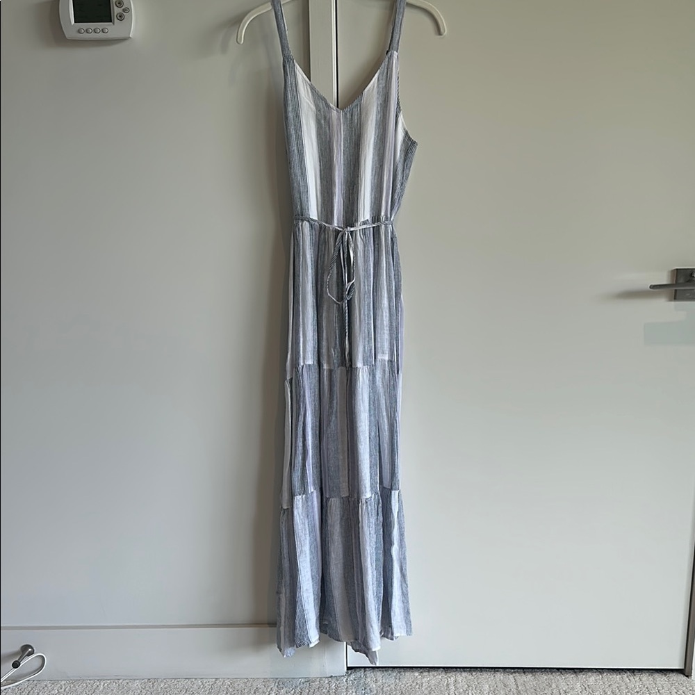 Splendid Maxi Sundress; White with Navy and Lavender Stripes-Size XS